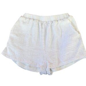 Princess Polly White Textured Cotton Shorts US6 AU/UK10 EU38 Elastic Waistband L
